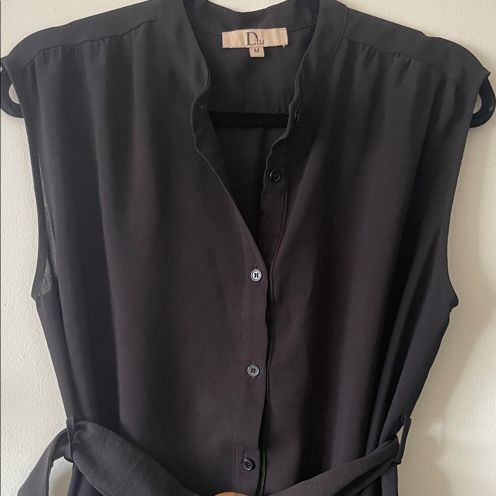 Chic Black Button-Down Mini Dress- Medium - image 6
